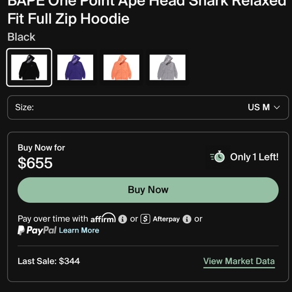 BAPE One Point Ape Head Shark Relaxed Fit Full Zip Hoodie (Size Large) - Picture 4 of 13